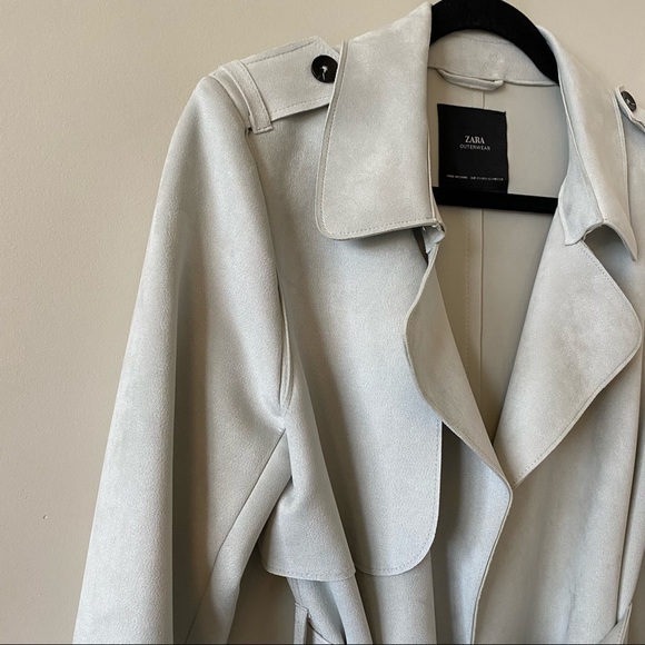 Zara-Faux Suede Trench Midi Length Coat - Picture 8 of 14